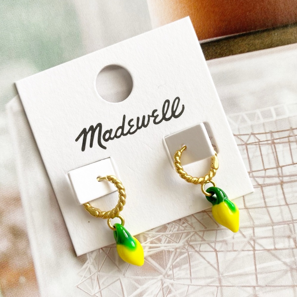 madewell | enamel lemon twisted huggie hoop earrings